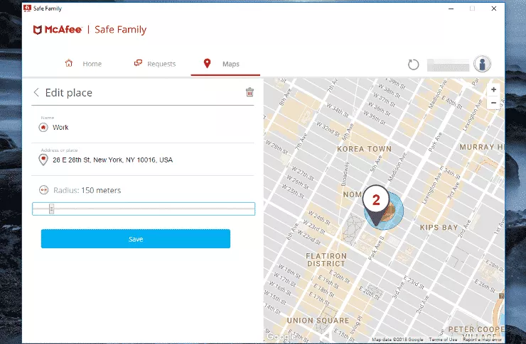 McAfee Safe Family location tracking